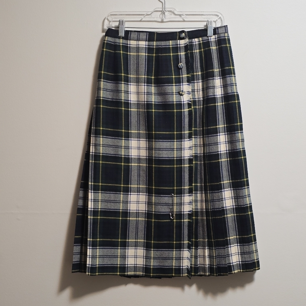Vintage Surrey Classic Plaid Pure Wool Pleated Kilt  Wrap Skirt